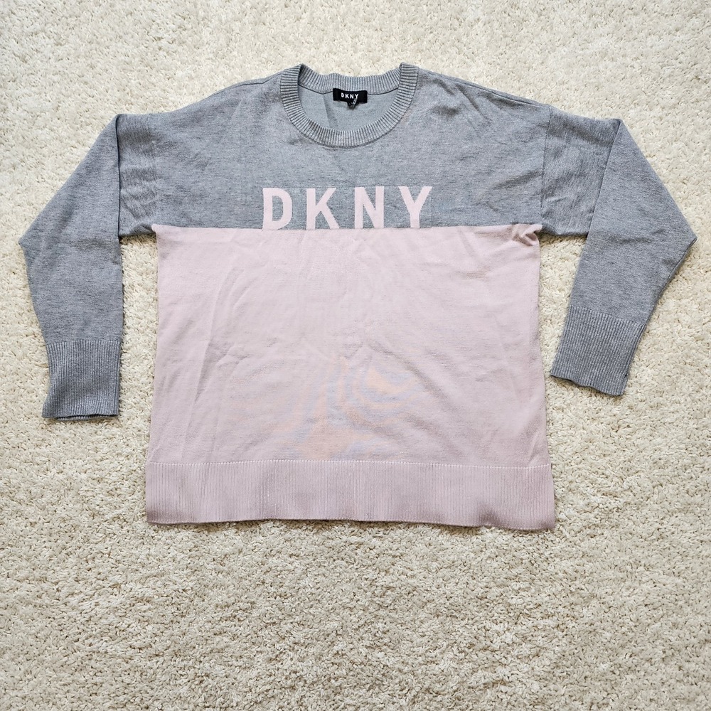 DKNY Two-Tone Gray and Pink Crewneck Sweater